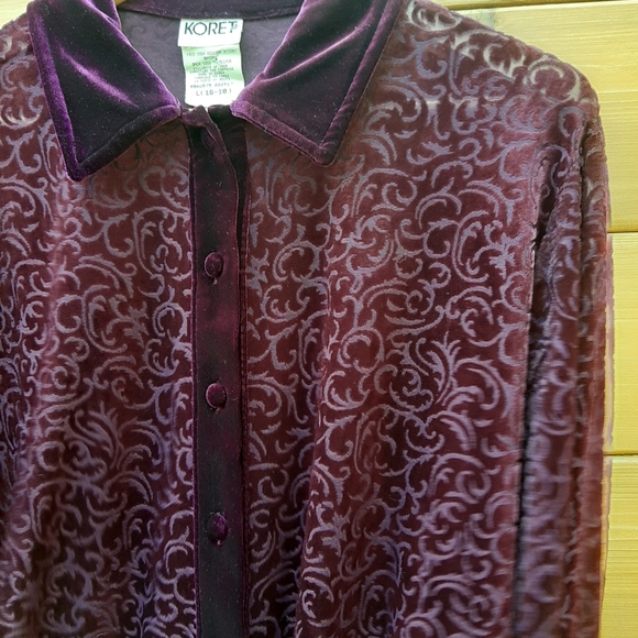 Vintage Koret Maroon Blouse Velvet Velour button down brocade gothic - Picture 1 of 5
